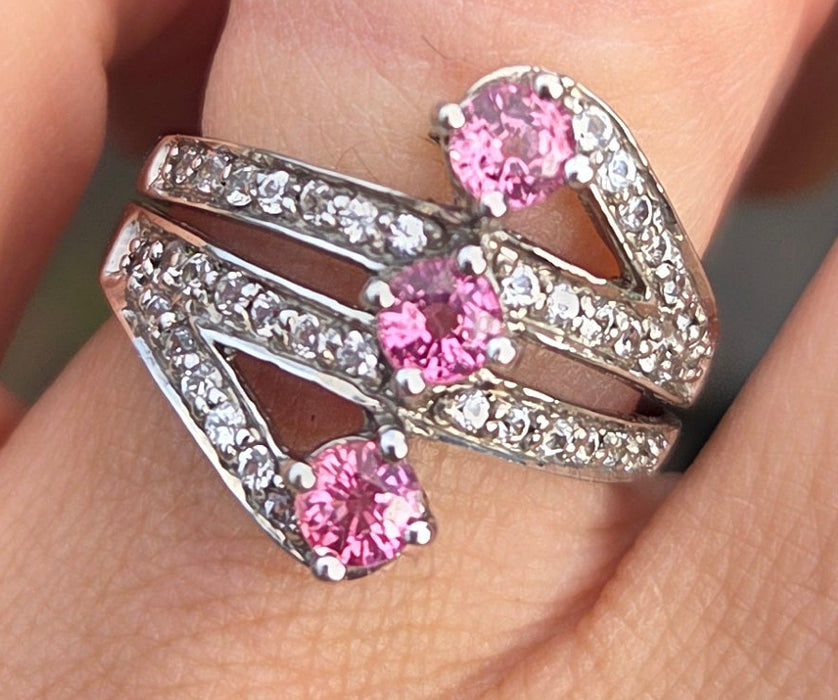 2505 Vintage: 9ct White Gold Pink & White Sapphires Statement Ring