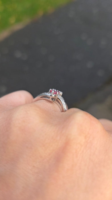 2505 Vintage: 9ct White Gold Pink & White Sapphires Statement Ring
