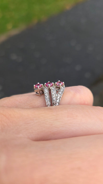 2505 Vintage: 9ct White Gold Pink & White Sapphires Statement Ring