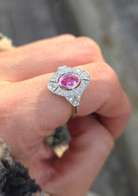 Load image into Gallery viewer, 2479: Rare Platinum Pink Sapphire 20 Diamonds Art Deco Style Cluster Ring

