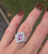 Load image into Gallery viewer, 2479: Rare Platinum Pink Sapphire 20 Diamonds Art Deco Style Cluster Ring
