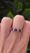 Load image into Gallery viewer, 6328 Vintage: 9ct Gold Rich Purple Amethyst Trilogy Diamonds Dress Ring
