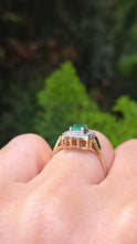 Load image into Gallery viewer, 6287 Vintage: 9ct Gold Emerald Cut Emerald 14 Diamonds Square Set Ring
