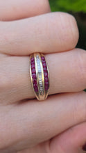 Load image into Gallery viewer, 2525: Vintage 9cr Gold 16 Rubies 21 Diamonds Tiered Dress Ring
