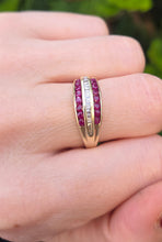 Load image into Gallery viewer, 2525: Vintage 9cr Gold 16 Rubies 21 Diamonds Tiered Dress Ring
