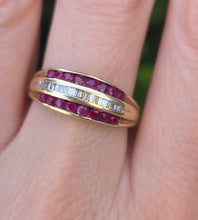 Load image into Gallery viewer, 2525: Vintage 9cr Gold 16 Rubies 21 Diamonds Tiered Dress Ring

