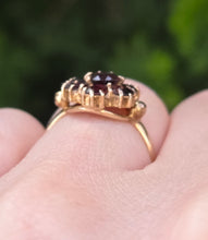 Load image into Gallery viewer, 2129 Vintage; 9ct Gold 7 Rich Red Round Cut Garnets Flower Head Ring
