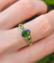 Load image into Gallery viewer, 2600: Vintage 9ct Gold Green Garnets Diamonds Dress Ring
