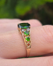 Load image into Gallery viewer, 2600: Vintage 9ct Gold Green Garnets Diamonds Dress Ring
