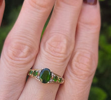 Load image into Gallery viewer, 2600: Vintage 9ct Gold Green Garnets Diamonds Dress Ring

