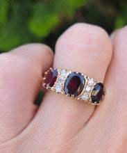 Load image into Gallery viewer, 6147- 9ct Gold Victorian Style Almandine Garnets Natural Diamonds Ring- From 1969
