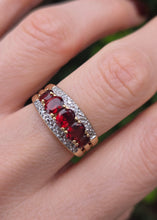 Load image into Gallery viewer, 2225 Vintage: 9ct Gold Garnets Natural Diamonds Tiered Dress ring
