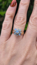 Load image into Gallery viewer, 2158: Vintage: 9ct Gold 7 White Opals Diamonds Flower Head Ring- From 1981

