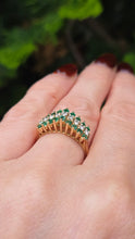 Load image into Gallery viewer, 6331 Vintage: 14ct Gold 18 Emeralds Diamonds Tiered Dress/Stacker Ring
