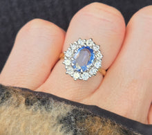 Load image into Gallery viewer, 9094 : Vintage: Exceptional 18ct Gold Ceylon Blue Sapphire Diamonds Diana Cluster Ring- From 1982
