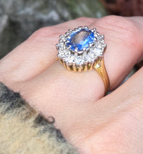 Load image into Gallery viewer, 9094 : Vintage: Exceptional 18ct Gold Ceylon Blue Sapphire Diamonds Diana Cluster Ring- From 1982
