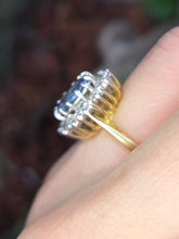 Load image into Gallery viewer, 9094 : Vintage: Exceptional 18ct Gold Ceylon Blue Sapphire Diamonds Diana Cluster Ring- From 1982
