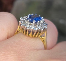 Load image into Gallery viewer, 9094 : Vintage: Exceptional 18ct Gold Ceylon Blue Sapphire Diamonds Diana Cluster Ring- From 1982
