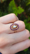 Load image into Gallery viewer, 0987: Vintage 16 Garnets Cabochon White Opal Openwork Ring
