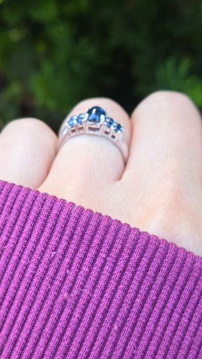 2513 Vintage: 9ct White Gold 9 Blue Sapphires Cluster Ring
