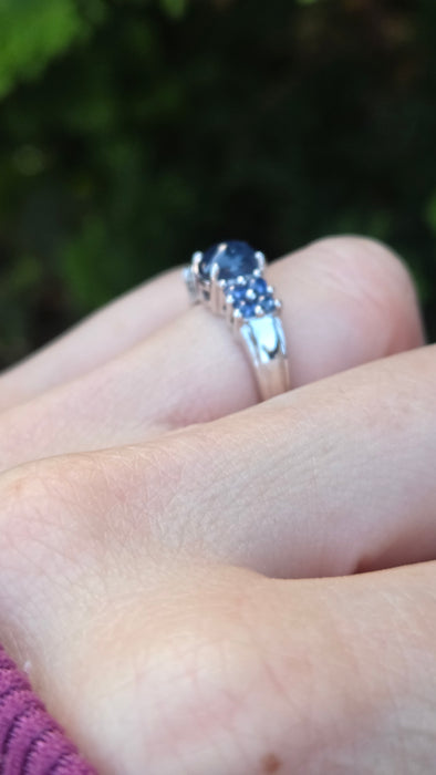 2513 Vintage: 9ct White Gold 9 Blue Sapphires Cluster Ring