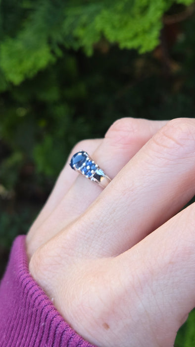 2513 Vintage: 9ct White Gold 9 Blue Sapphires Cluster Ring