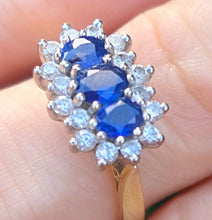 Load image into Gallery viewer, 6334: Vintage: 18ct Gold Cornflower Blue Sapphires 16 Diamonds Dress Ring- exquisite example. date mark 1992
