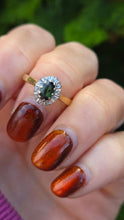 Load image into Gallery viewer, 6361 Vintage: 18ct Gold Green Garnet Diamonds Halo Cluster Ring- From 1972
