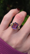Load image into Gallery viewer, 6337 Vintage: 9ct Gold Large Emerald Cut Amethyst Glacier Topaz Cocktail Ring
