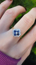 Load image into Gallery viewer, 6142 Vintage 18ct Gold French Blue Sapphires Diamonds Geometric Set Ring

