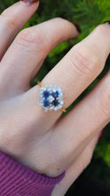Load image into Gallery viewer, 6142 Vintage 18ct Gold French Blue Sapphires Diamonds Geometric Set Ring
