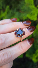 Load image into Gallery viewer, 6298 Vintage: 9ct Gold 11 Rich Red Garnets Cluster Ring- From 1968
