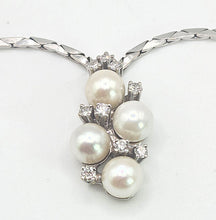 Load image into Gallery viewer, 2695: Vintage: 18ct White Gold Designer Link Diamonds Pearls Necklace -Pristine
