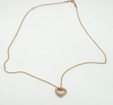 Load image into Gallery viewer, 2690: Vintage 18ct Rose Gold Tiffany Open Heart Pave Diamond Pendant (11mm) &amp; Necklace - Elsa Perettie
