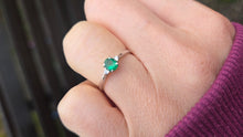 Load image into Gallery viewer, 8286 Vintage: Petite 18ct White Gold Emerald &amp; Diamonds 3 Stone Ring
