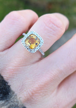 Load image into Gallery viewer, 2444; Vintage 18ct White Gold Fiery Yellow Citrine 24 Diamonds Ring
