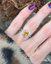 Load image into Gallery viewer, 2444; Vintage 18ct White Gold Fiery Yellow Citrine 24 Diamonds Ring
