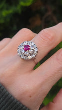Load image into Gallery viewer, 2137 Vintage; 18ct White Gold Ruby Natural Sparkling Diamonds (2.75ct) Cluster Ring- Extraordinary
