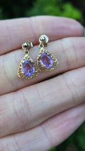 Load image into Gallery viewer, 1174 Vintage: 9ct Gold Lilac Amethyst Drop/Dangle Stud Earrings
