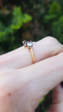 Load image into Gallery viewer, 6360 Vintage: 18ct Gold Almandine Garnet Diamonds 3-Stone Straight Ring
