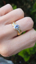 Load image into Gallery viewer, 6492 Vintage: 18ct Gold Ceylon Blue Sapphire 18 Diamonds Dress Ring

