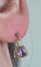 Load image into Gallery viewer, 1174 Vintage: 9ct Gold Lilac Amethyst Drop/Dangle Stud Earrings
