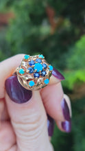 Load image into Gallery viewer, 6362 Vintage: 9ct Gold Turquoises Sapphires Cluster Ring- from 1964
