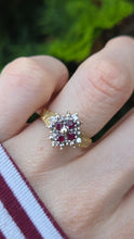 Load image into Gallery viewer, 0628: Vintage 18ct Gold Rubies Diamonds Geometric Set Ring - From 1977
