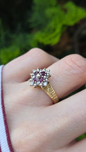 Load image into Gallery viewer, 0628: Vintage 18ct Gold Rubies Diamonds Geometric Set Ring - From 1977
