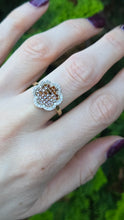 Load image into Gallery viewer, 6349 Vintage: 9ct Gold 72 Champagne &amp; White Diamonds (1ct) Flower Head Ring

