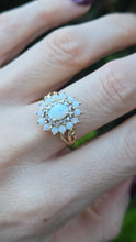Load image into Gallery viewer, 2564: Vintage 9ct Gold 15 White Opals 12 Diamonds Cluster Ring
