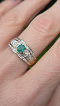 Cargar imagen en el visor de la galería, 2524 Vintage: 9ct Gold Emerald 46 Natural Diamonds Art Deco Style Ring
