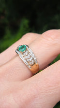 Cargar imagen en el visor de la galería, 2524 Vintage: 9ct Gold Emerald 46 Natural Diamonds Art Deco Style Ring
