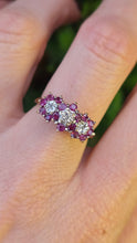 Load image into Gallery viewer, 2591: Vintage 9ct Gold 17 Rubies Natural Diamonds Flower Head Ring
